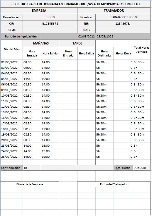 Plantilla de Excel para control horario y jornada laboral